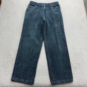 Quiksilver Quikjean Mens 33 Teal Blue Corduroy Wide Leg Pants Vintage 90s Surf
